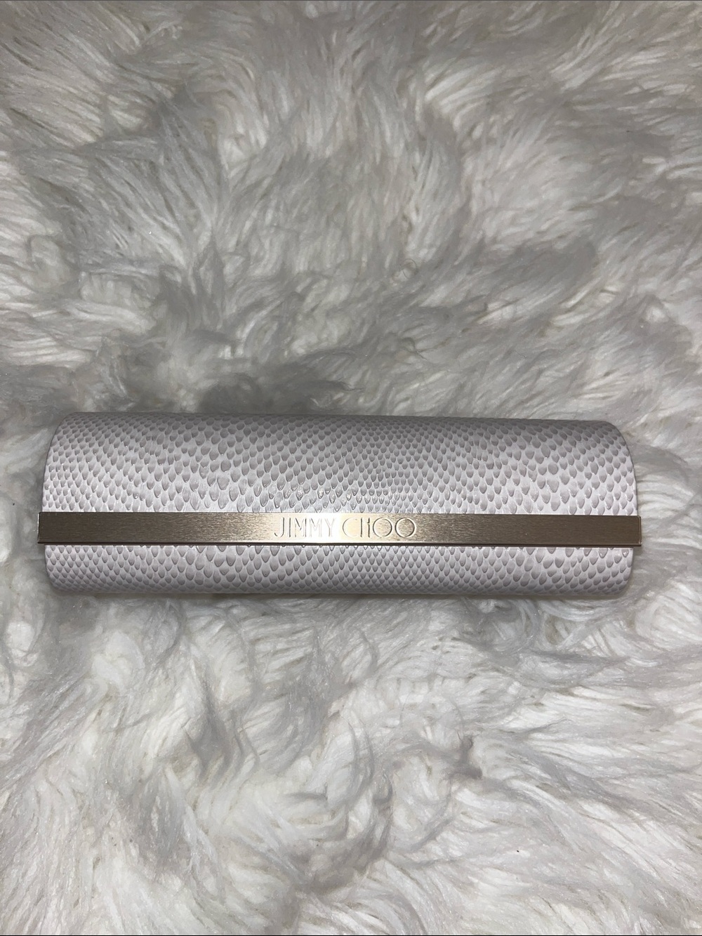 Jimmy Choo Cream Snake-Embossed Sunglasses Case with Gold Trim